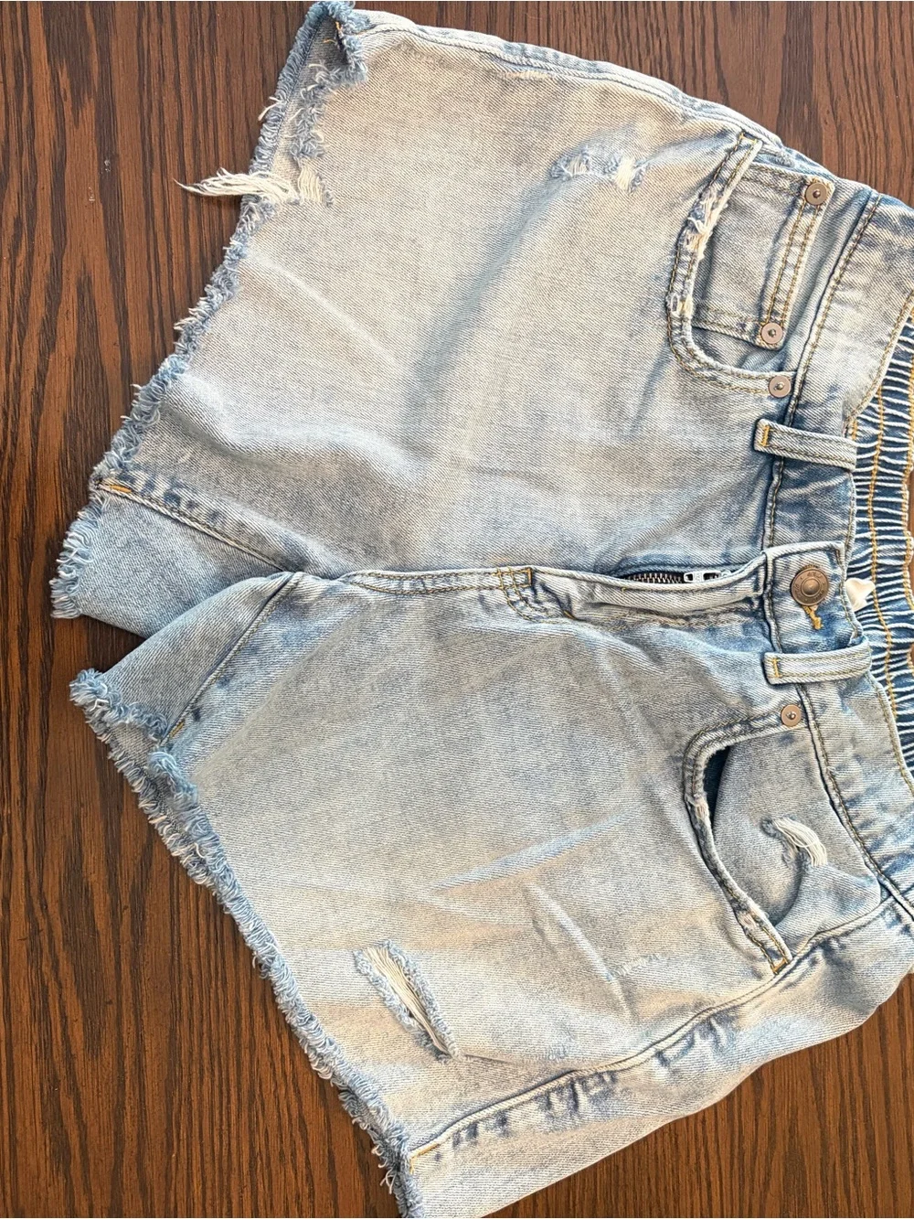 aerie Light Wash Distressed Denim Shorts